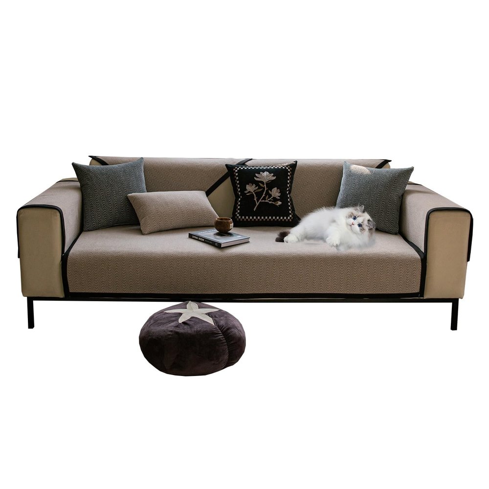 GUOYUYU Sofa Cover 100 x 210 cm, Cat Sofa Protector, Non-Slip Sofa Cover, Multiple Sizes, Khaki