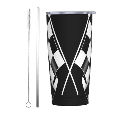JUANYQME Black-and-White Formula Checkerboard Flag Pattern Stainless Steel Tumbler