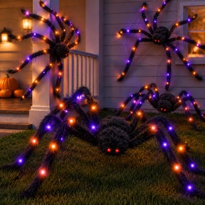Cinnvoice Giant Halloween Spider Decorations, 122 cm, 91 cm, 70 cm, 60 cm, 60 cm, Black, Bendable, Large Artificial Spiders for Halloween, Indoor and Outdoor, Garden Party Decor, 4-Pack