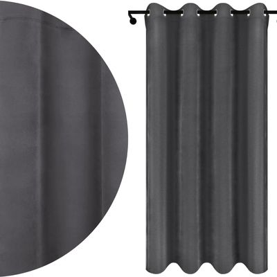 Voppi Eyelet Curtain 140 x 250 cm, Graphite, Dark Gray, 220 g/m²