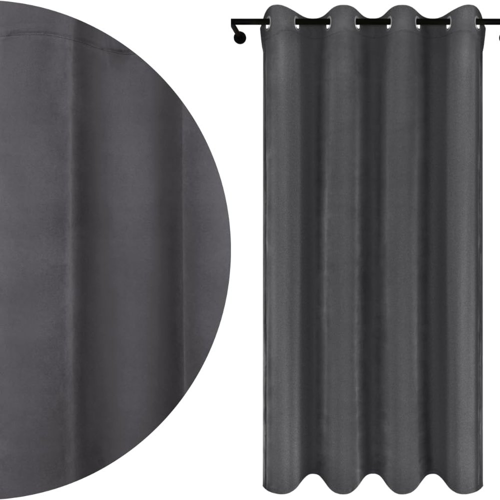 Voppi Eyelet Curtain 140 x 250 cm, Graphite, Dark Gray, 220 g/m²