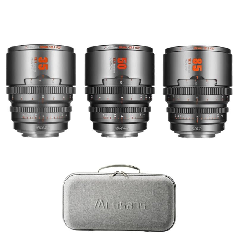 7Artisans 35/50/85mm T2.1 Cine Lens Series 3 Lens Kit, Super 35 Hope Prime for E-Mount Cameras, FX30 and More (Titanium)