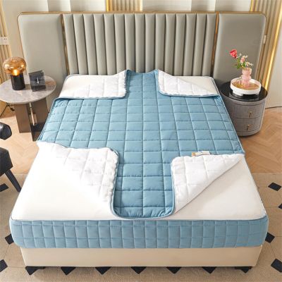 Zippered Mattress Protector 140x190/200, Adjustable Mattress Encasement, Soft Quilted 5-Sided Cover, Washable Fitted Sheet (180x200+22 cm, Blue)