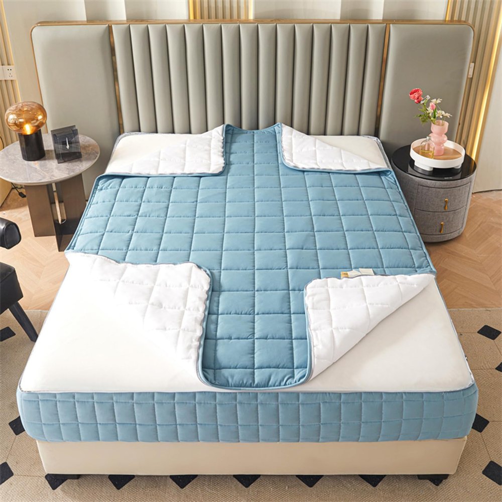 Zippered Mattress Protector 140x190/200, Adjustable Mattress Encasement, Soft Quilted 5-Sided Cover, Washable Fitted Sheet (180x200+22 cm, Blue)