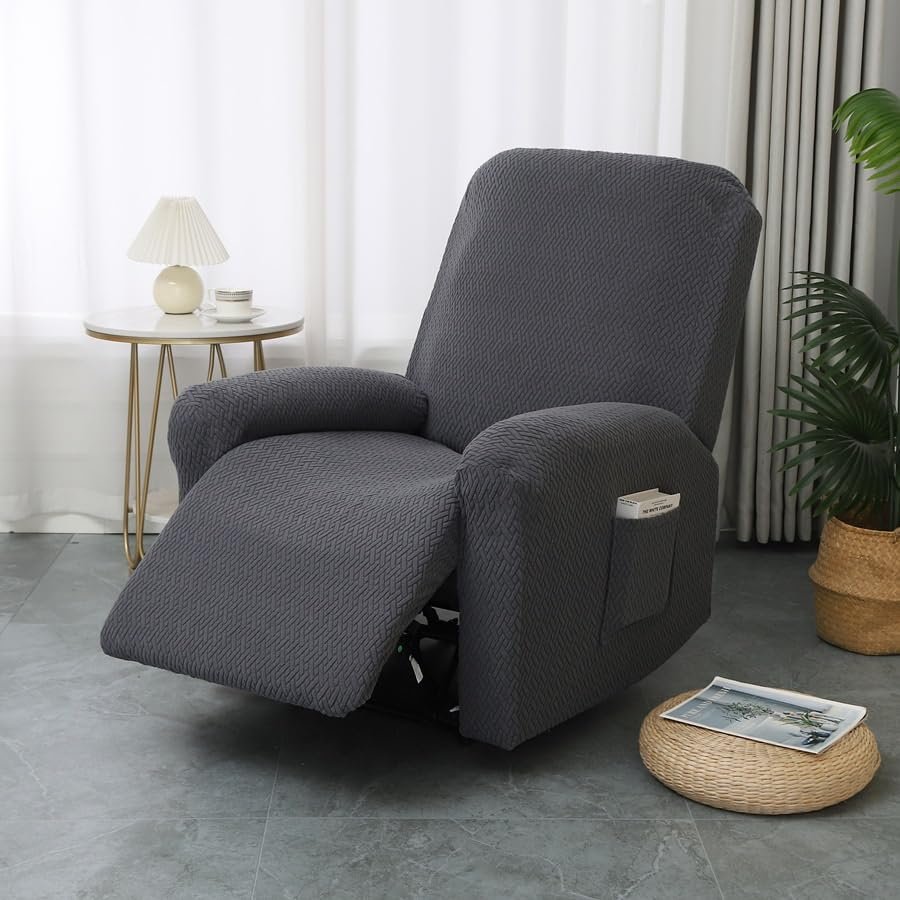 ZYHBBGXFC-XM Super-Stretch Sofa Cover, Recliner Slipcover for 1/2/3-Seat Sofas, Power Lift, Gray, 2 Seats