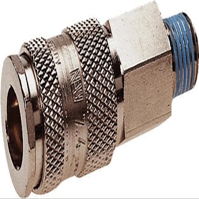 Single-Shutoff Coupling Socket KKD-N-R1/2A-A-MSTV-NBR-250-078, 7.8 Nominal Size, Nickel-Plated Brass, Male Thread