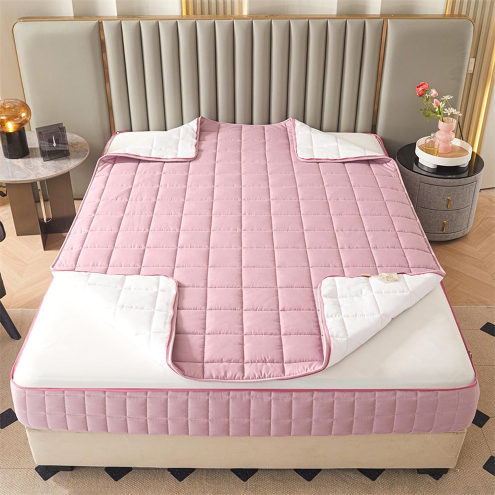 Zippered Mattress Protector 140 x 190/200 cm, Adjustable Five-Sided Quilted Cover, Pink (200 x 200 + 25 cm)