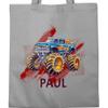 Personalized Monster Truck Cotton Tote Bag with Name – Light Gray view 3