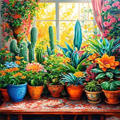 Paint by Numbers for Adults, Cactus Flower, 20 x 24 in, Unframed