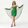 Owegvia Halloween Leaf Green Poison Ivy Cosplay Costume, Sequin Strapless Dress with Wrap Skirt, Sleeves and Glasses Set, Green, L view 4