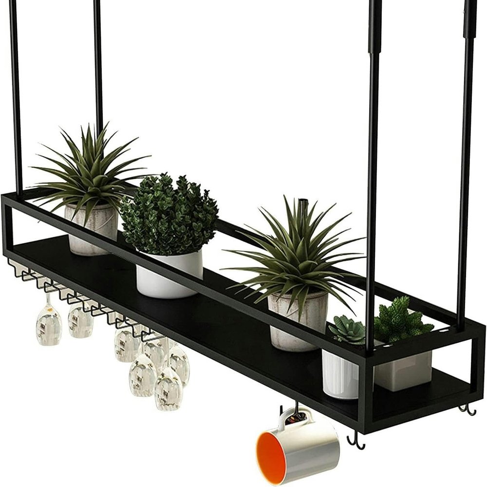 GLJTUO Wall-Mounted Wine Rack with Glass Holder, 80 x 25 x 21 cm