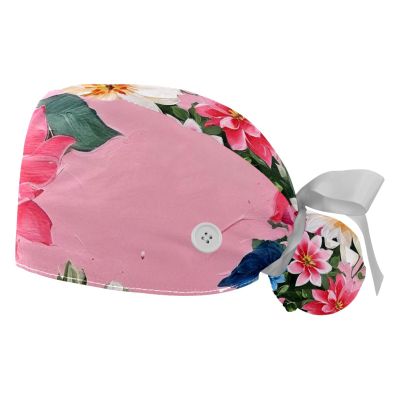 2 Women's Surgical Caps with Floral Design