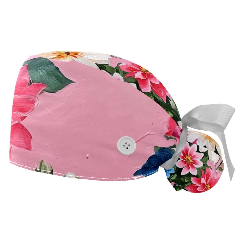 2 Women's Surgical Caps with Floral Design