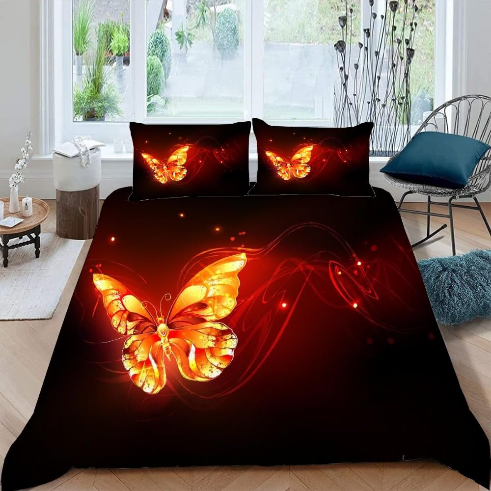 VULORA Butterfly Kids' Bedding Set, 135 x 200 cm, Multicolor/Black 3D Print, 3-Piece