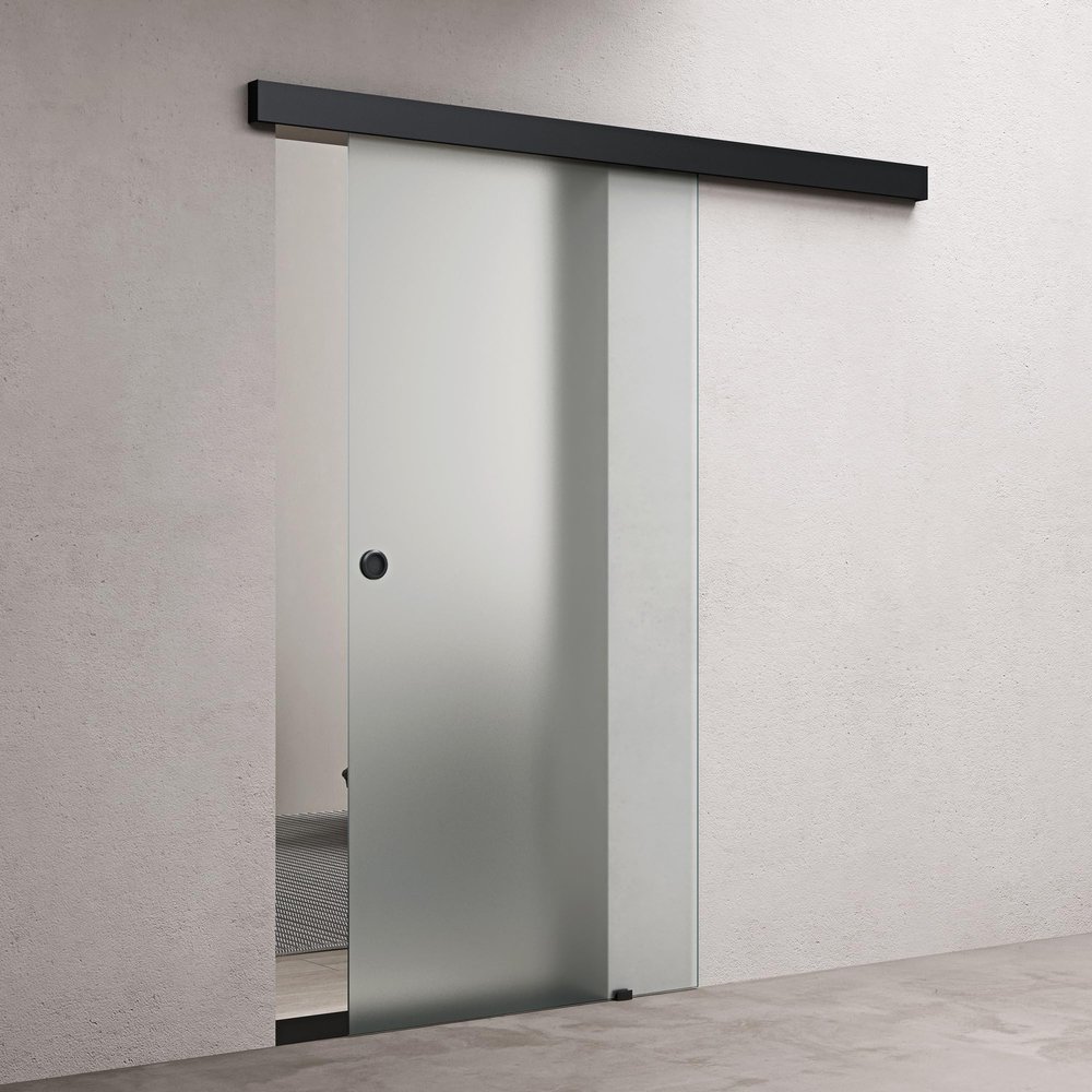 doporro Glass Sliding Door Complete Set 102.5 x 215 cm, Fully Satin-Frosted ESG Glass