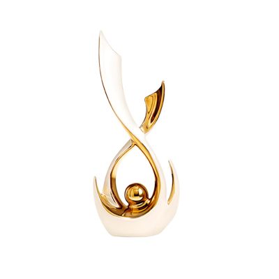 Tauzveok White and Gold Abstract Ceramic Statue, Large