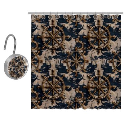 Eslifey Anchor Shower Curtain Set with Rings and 10 Hooks, 152.4 x 183.9 cm