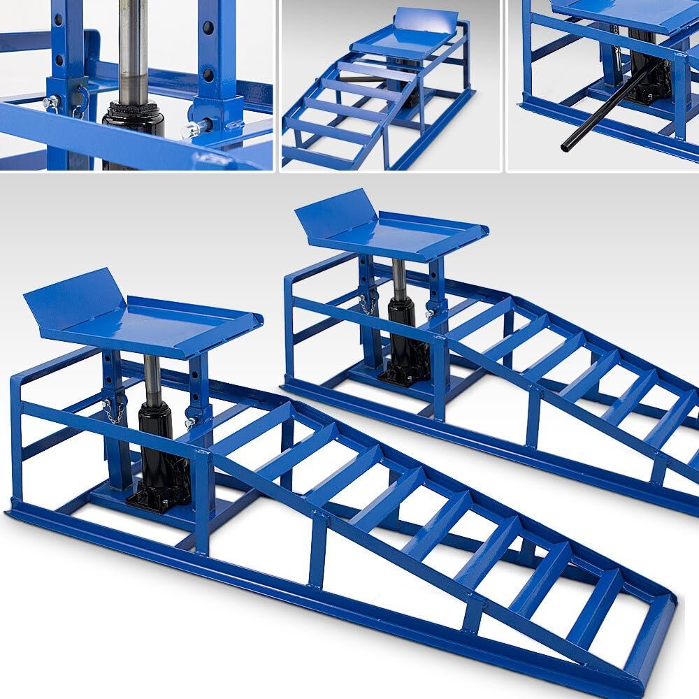 BITUXX 2-Piece Car Ramp Set with Hydraulic Jack, Height-Adjustable