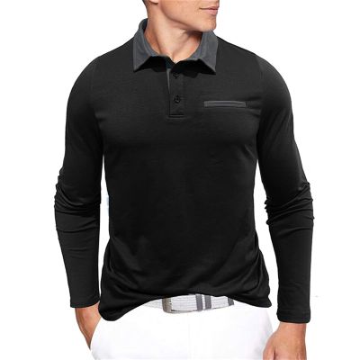 RUMAOZIA Men's Long-Sleeve Polo Shirts, Quick-Drying, Breathable Golf Shirts with Classic Contrast Stripes for Golf, Tennis, Outdoor, Work, and Casual Wear