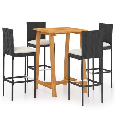 Home Items 5-Piece Black Polyrattan Garden Bar Set with Cushions