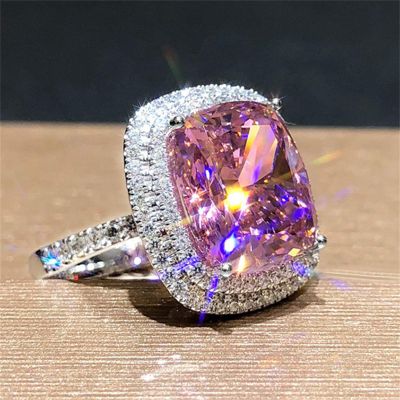 GleaMora Pink Yellow White Square CZ Wedding Ring for Women, Elegant Geometric Engagement Ring