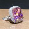 GleaMora Pink Yellow White Square CZ Wedding Ring for Women, Elegant Geometric Engagement Ring view 1