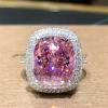 GleaMora Pink Yellow White Square CZ Wedding Ring for Women, Elegant Geometric Engagement Ring view 2