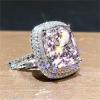 GleaMora Pink Yellow White Square CZ Wedding Ring for Women, Elegant Geometric Engagement Ring view 3