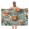 VFMNT Oversized Beach Towel for Adults, Teapot and Cup, Sand-Free, Quick-Drying, Absorbent, 129.5 x 78.7 cm view 1