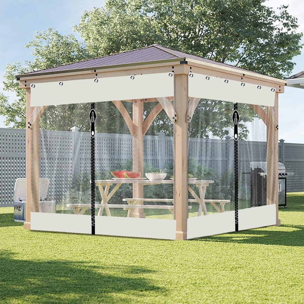 LGJEGD Pergola Side Panels with Zipper, 0.5 mm Clear and White Waterproof Outdoor Tarp Curtain with Grommets (1.6 x 2.5 m / 5.2 x 8.2 ft)