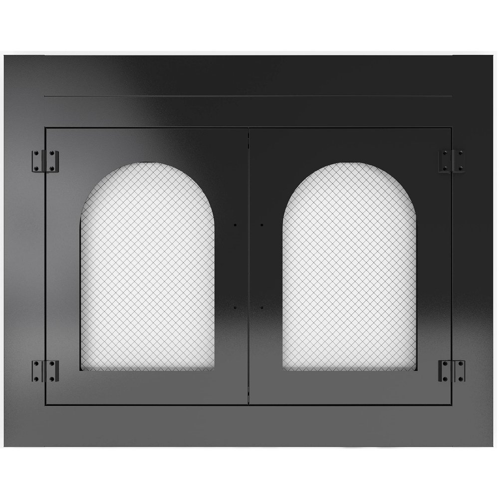 Kinchoix Fireplace Doors with Screen and Glass Decor, Iron Mesh Guard and Magnetic Plates, for Masonry Fireplaces, 28.0–36.5 in W x 22.7–29.5 in H, Free Glass Replacement Available