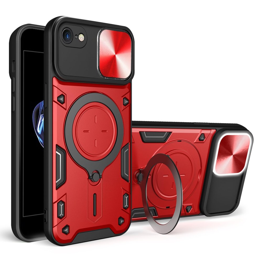 SORAKA Case for iPhone SE 2022/2020, iPhone 8 and iPhone 7 with Ring Holder, Sliding Camera Cover and Metal Plate