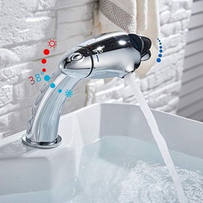 Deck-Mounted Bathroom Vanity Faucet, Thermostatic, Double-Handle