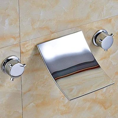 Kitchen Faucet, Modern Widespread Waterfall Spout, Polished Chrome, Two-Handle Sink Mixer