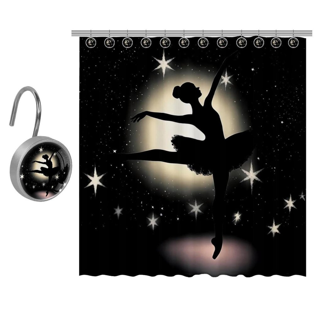 Eslifey Moon, Stars & Ballet Shower Curtain Set, 168 x 183 cm