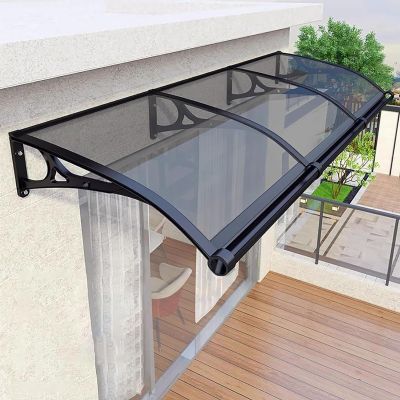 Polycarbonate Door Awning with Black Brackets, 80 x 210 cm (31 x 83 in), B