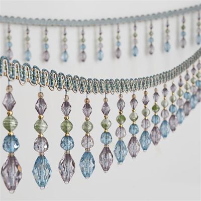 1 Yard Gray Curtain Trim with Tassel Pendant and Crystal Beads