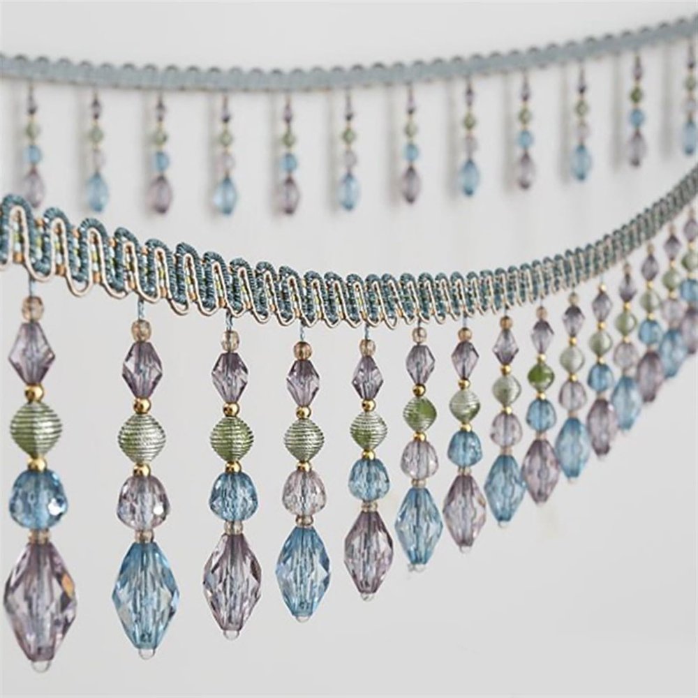 1 Yard Gray Curtain Trim with Tassel Pendant and Crystal Beads