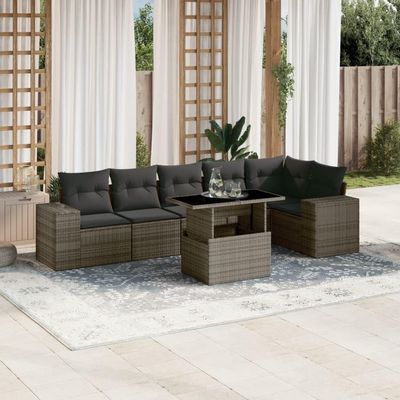 Keyroto 7-Piece Gray Outdoor Garden Lounge Set with Adjustable Tabletop