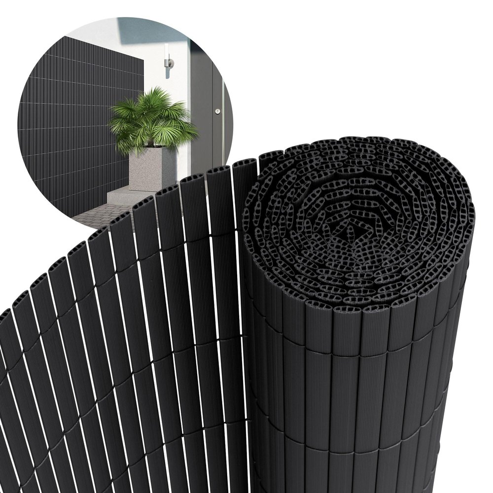 ECD Germany PVC Privacy Screen Mat 140 x 900 cm (1 x 4 m + 1 x 5 m), Anthracite, Triple-Reinforced Privacy Fence, UV-Resistant, Wind Protection for Balcony, Garden and Patio