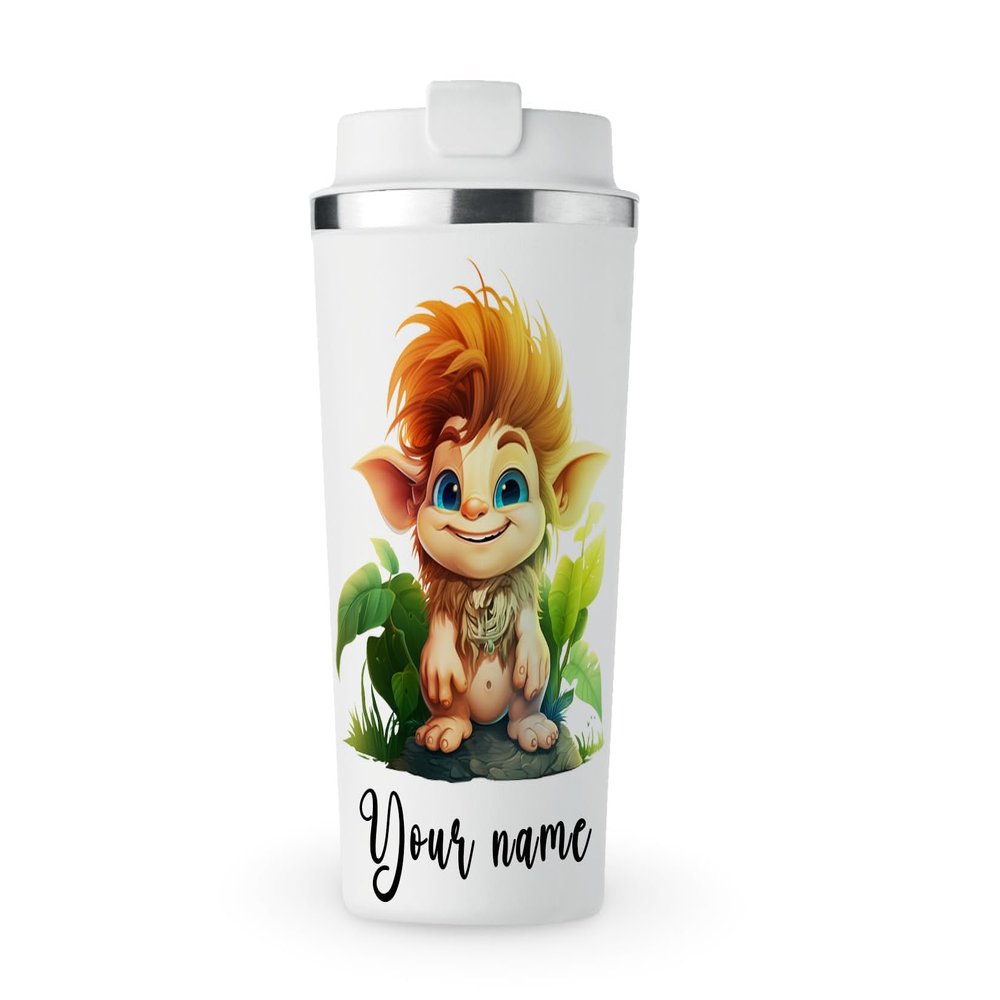 MAXIKIWI Personalized 350 ml Insulated Double-Wall Stainless Steel Travel Tumbler with Lid, Leakproof, Keeps Drinks Hot or Cold, Charming Cute Troll