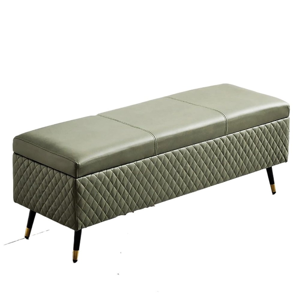OZSSLJJ Leather Storage Ottoman Bench, Green, 31 x 16 x 18 in