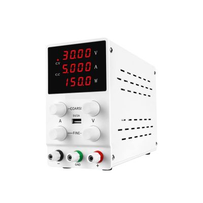 Laboratory Adjustable DC Power Supply, 0–30V 10A, Coarse and Fine Adjustment, White