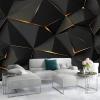 Non-Woven Photo Wallpaper, Geometric Gold Lines on Black, 400 x 280 cm view 2