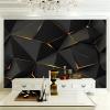 Non-Woven Photo Wallpaper, Geometric Gold Lines on Black, 400 x 280 cm view 3