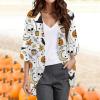 Bauzuoyo Women's Halloween Pumpkin Print Open-Front Cardigan view 3