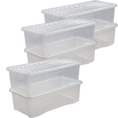 #11 6-Pack Storage Boxes with Lids, 62 L, 80 x 40 x 25 cm, Transparent, Stackable