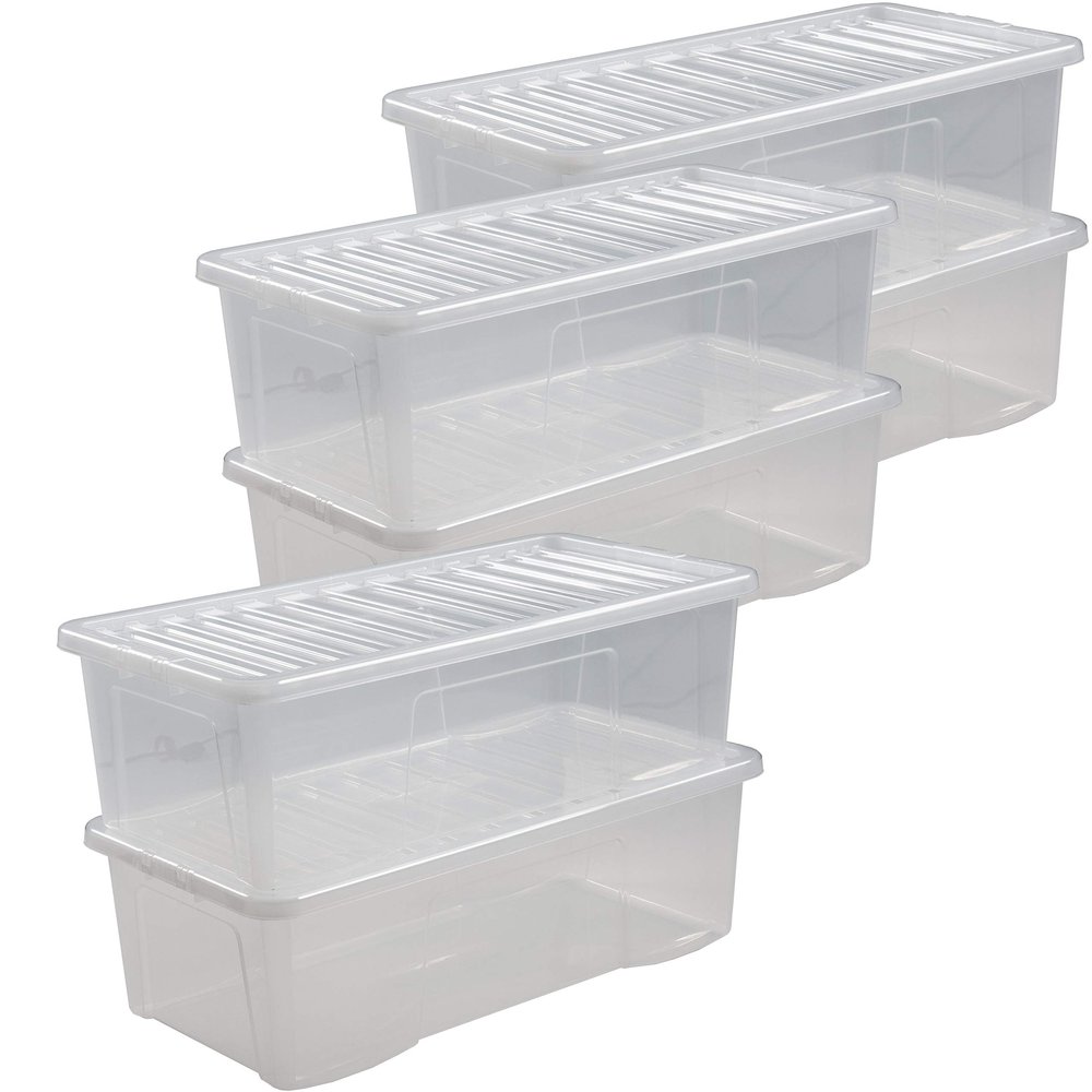 #11 6-Pack Storage Boxes with Lids, 62 L, 80 x 40 x 25 cm, Transparent, Stackable