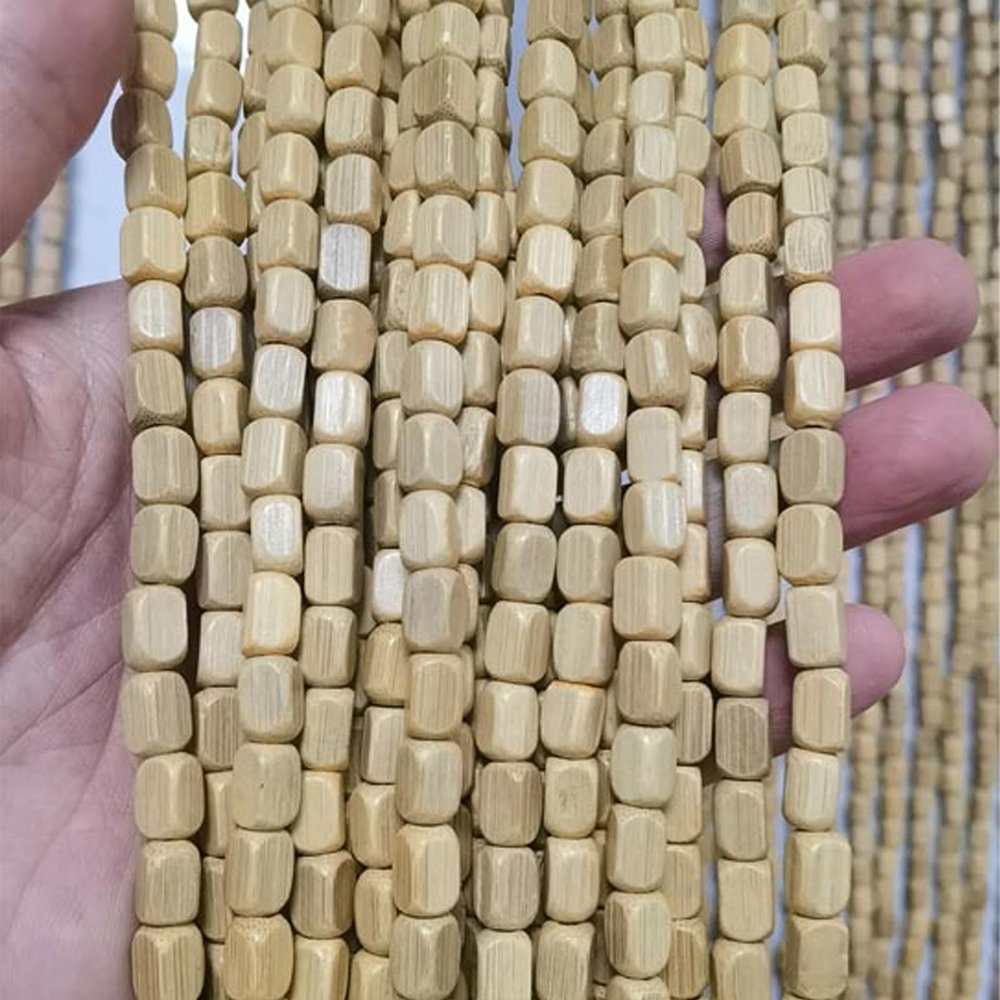 FENGSHOUU Bamboo Beaded Curtain, Wooden Bead Door Curtain, 90 x 150 cm, 113 Strands, Natural