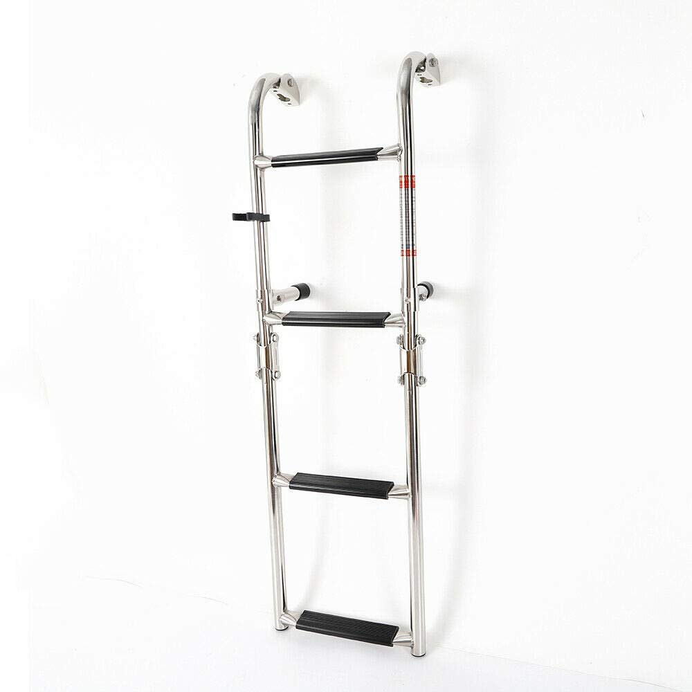 4-Step Folding Telescoping Boat Ladder, Stainless Steel, 300 lb Capacity